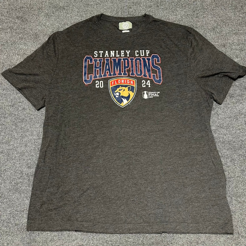 NHL Florida Panthers 2024 Stanley Cup Champions T-Shirt Mens 2XL Gray Tee